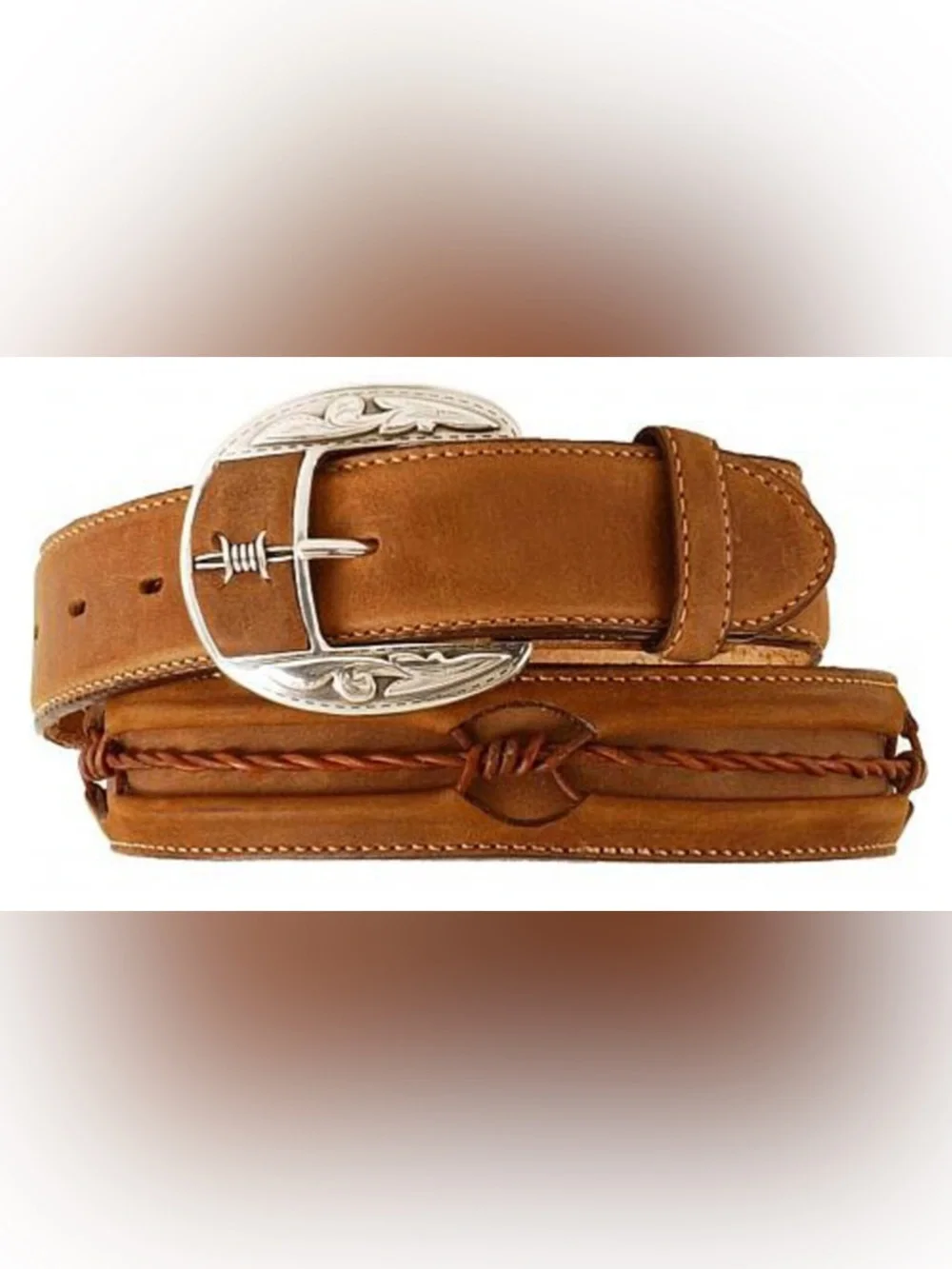 Justin Boots Barbed Wire Western Cowboy Belt Brown Size 42